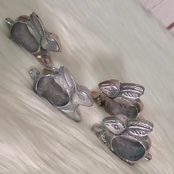 Vintage Pewter Silver Tone Rabbit Bunny Napkin Ring Set of Four Witchy Easter - Picture 4 of 17